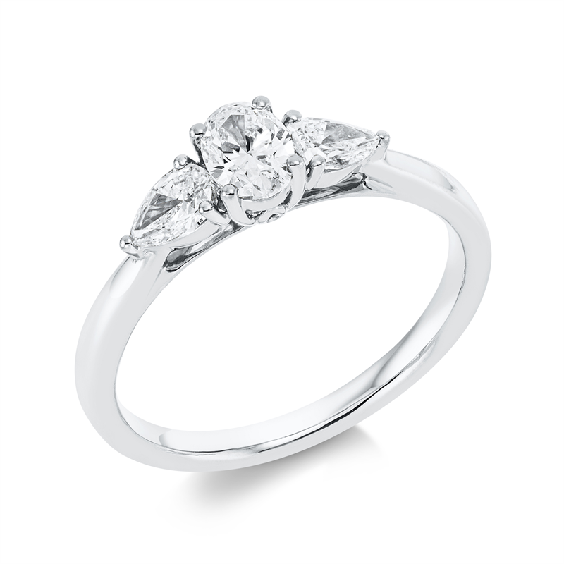 Image 90001582 - Ring 18 kt WG, 1 Oval 0,41 ct, TW-si, 2 Tropfen 0,40 ct, TW-si, ...