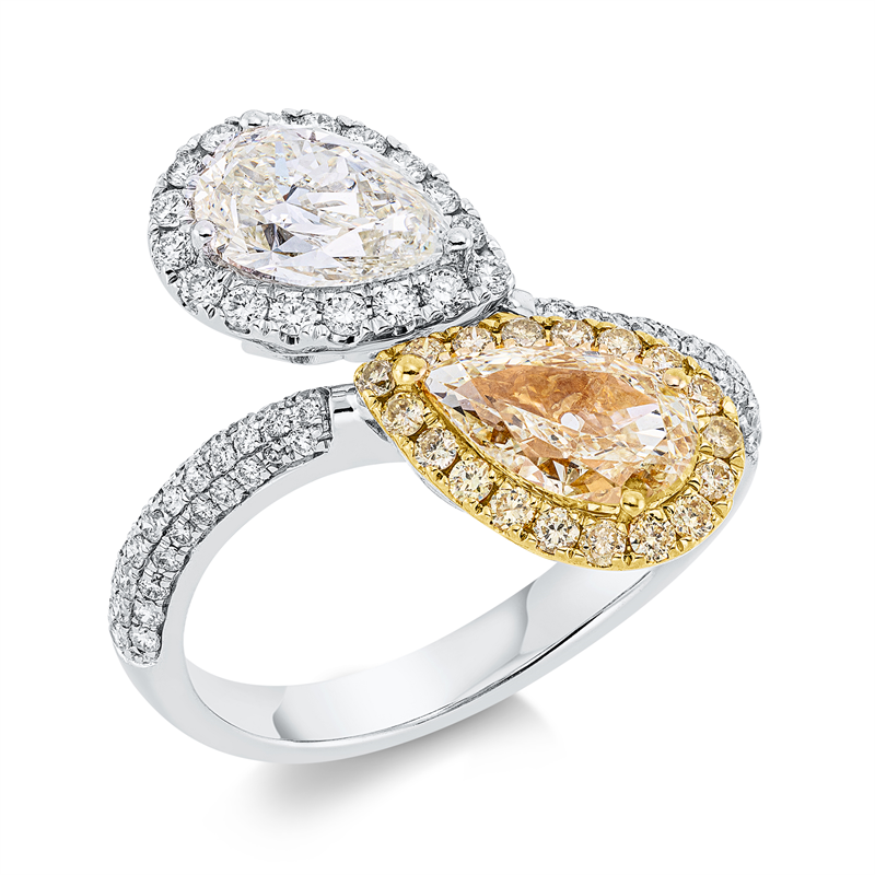 Image 90001585 - Ring 18 kt WG GG, 1 Tropfen 1,01 ct, I-si, 79 Brillanten 0,43 ct, TW-si, 1 Tropfen 1,01 ...