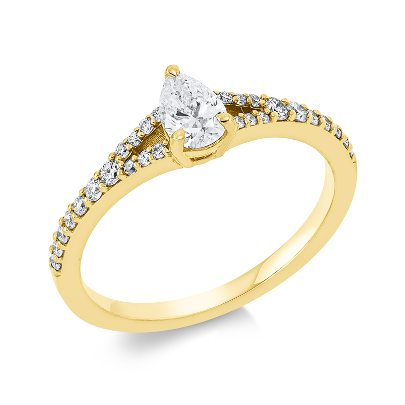Image 90001587 - Ring 3er-Krappe 18 kt GG Tropfen, 1 Tropfen 0,31 ct, TW-si, 28 Brillanten 0,20 ct, TW-si, ...