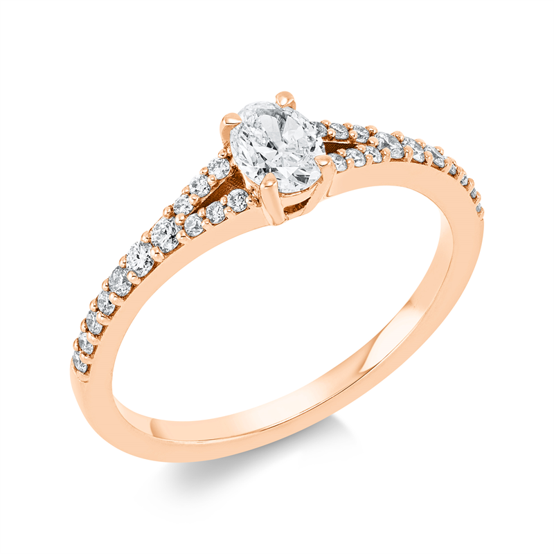 Image 90001590 - Ring 4er-Krappe 18 kt RG, 1 Oval 0,31 ct, TW-si, 26 Brillanten 0,20 ct, TW-si, H:3,7 mm, ...