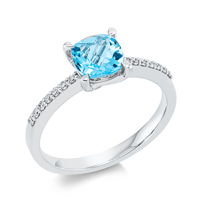 Image 90001593 - Ring 4er-Krappe 18 kt WG, 14 Brillanten 0,10 ct, TW-si, 1 Topas 1,17 ct blau, ...