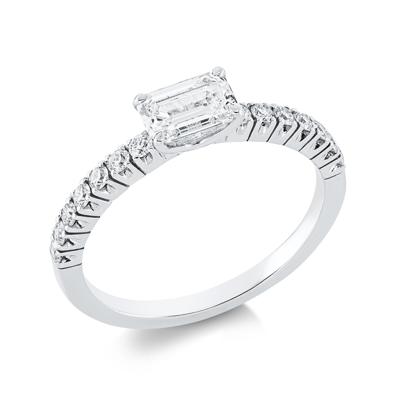 Image 90001599 - Ring 4er-Krappe 18 kt WG, 1 Sm.schliff 0,65 ct, TW-vsi, 14 Brillanten 0,26 ct, TW-vvs, ...