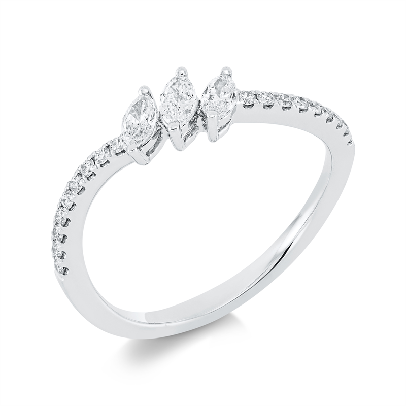 Image 90001600 - Ring 18 kt WG, 3 Navette 0,26 ct, TW-si, 18 Brillanten 0,14 ct, TW-si, ...