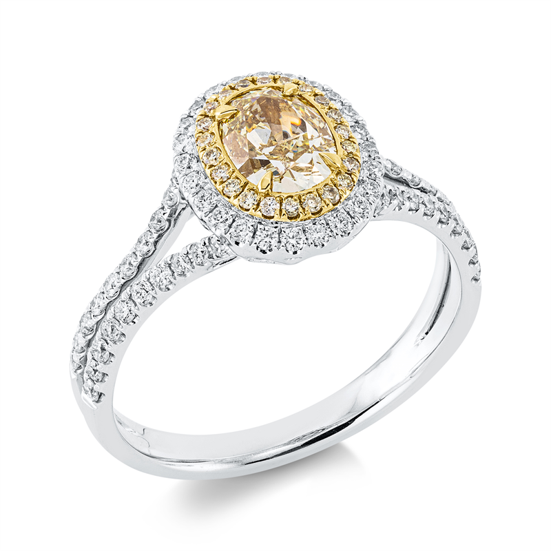 Image 90001601 - Ring 4er-Krappe 18 kt WG GG, 22 Brillanten 0,07 ct, gelb-vsi, 1 Oval 0,75 ct, gelb-vsi, ...