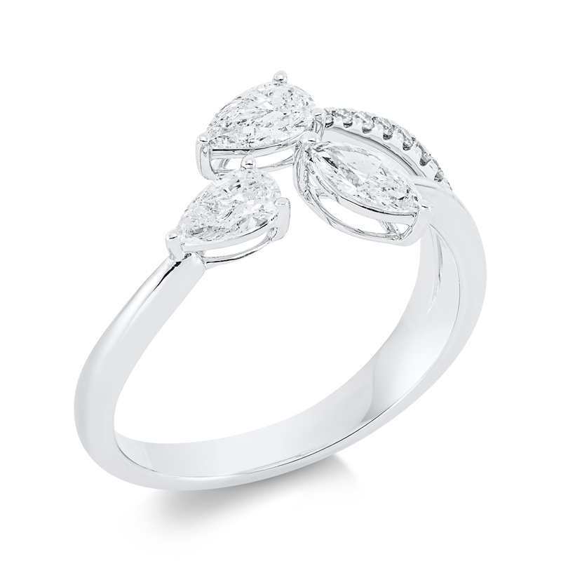 Image 90001602 - Ring 18 kt WG, 2 Tropfen 0,51 ct, TW-si, 1 Navette 0,23 ct, TW-si, 8 Brillanten 0,07 ct, ...
