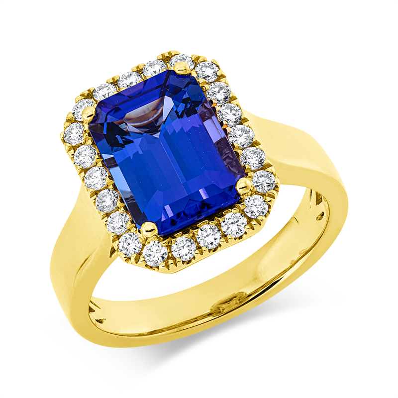 Image 90001605 - Ring 18 kt GG, 22 Brillanten 0,38 ct, TW-si, 1 Tansanit 3,58 ct blau, H:11,5 mm, B:14,6 ...