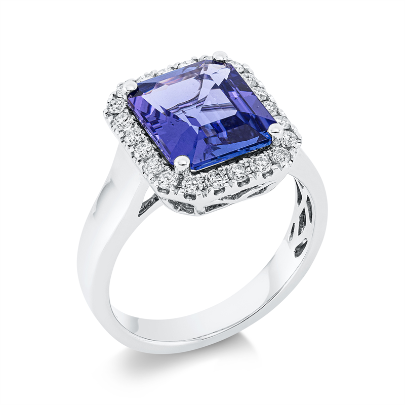 Image 90001606 - Ring 18 kt WG, 22 Brillanten 0,39 ct, TW-si, 1 Tansanit 3,14 ct blau, ...