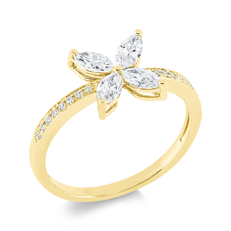 Image 90001609 - Ring 18 kt GG, 4 Navette 0,48 ct, TW-si, 16 Brillanten 0,06 ct, TW-si, ...
