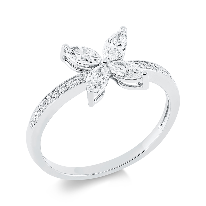Image 90001610 - Ring 18 kt WG, 4 Navette 0,51 ct, TW-si, 16 Brillanten 0,07 ct, TW-si, ...