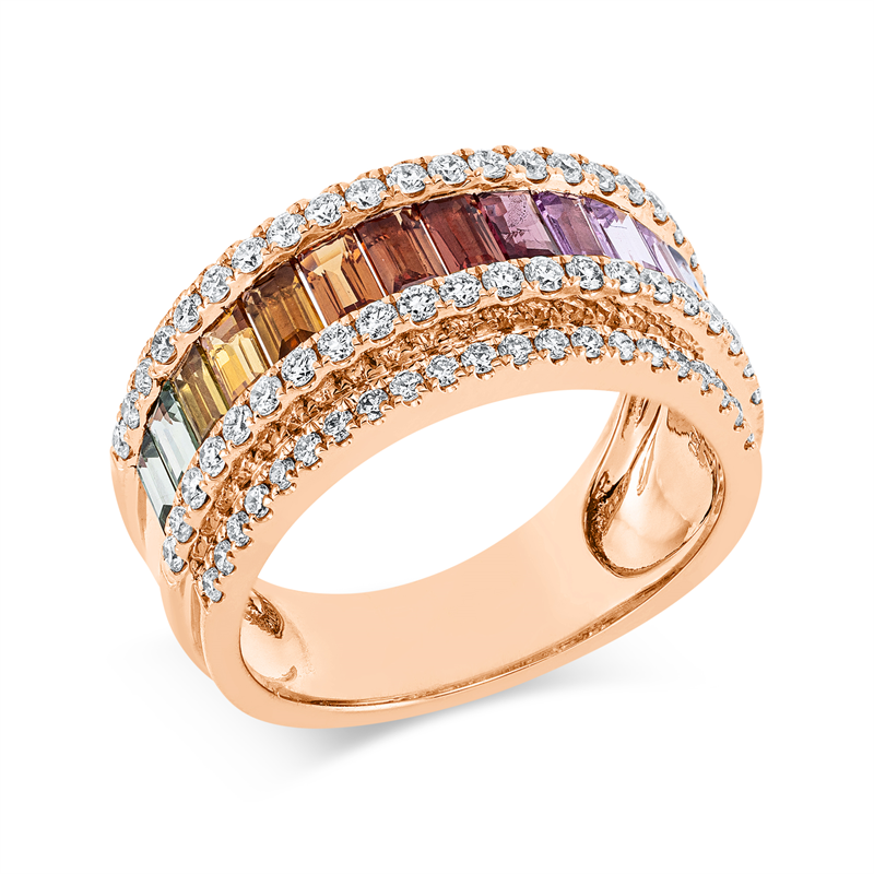 Image 90001613 - Ring 18 kt RG, 84 Brillanten 0,77 ct, TW-si, 14 Saphire 2,02 ct fancy, ...