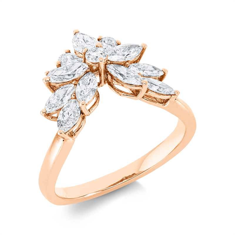 Image 90001617 - Ring 18 kt RG, 3 Tropfen 0,36 ct, TW-si, 8 Navette 1,13 ct, TW-si, 3 Brillanten 0,16 ct, ...