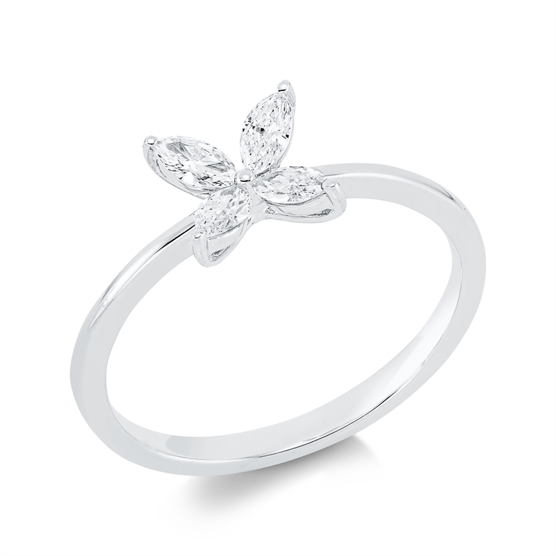 Image 90001619 - Ring 18 kt WG, 4 Navette 0,30 ct, TW-si, H:7,3 mm, B:6,6 mm, ...