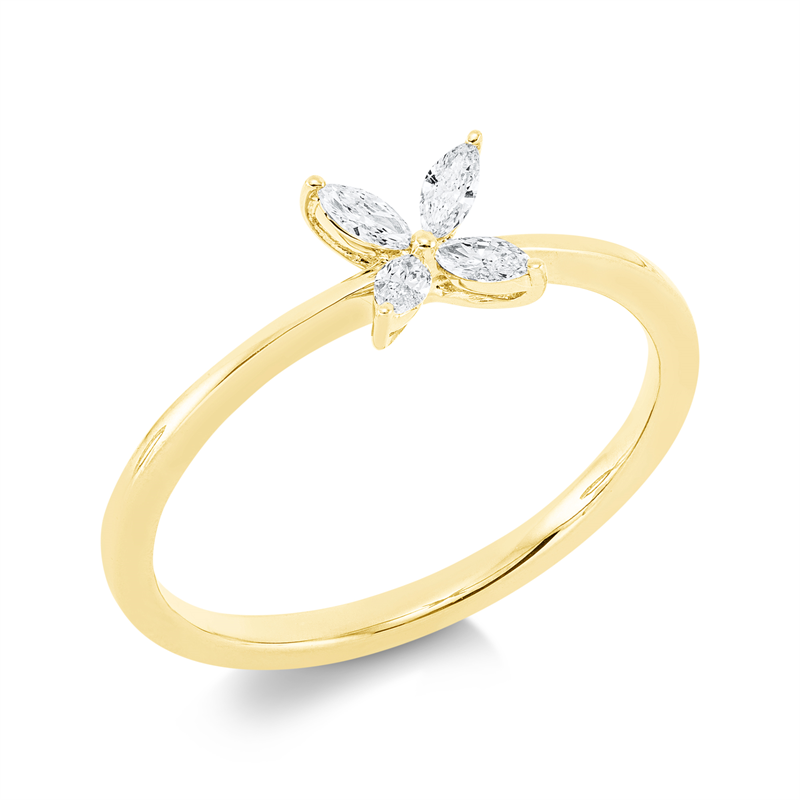 Image 90001620 - Ring 18 kt GG, Fassung rhodiniert, 4 Navette 0,13 ct, TW-si, H:5,7 mm, B:5,7 mm, ...
