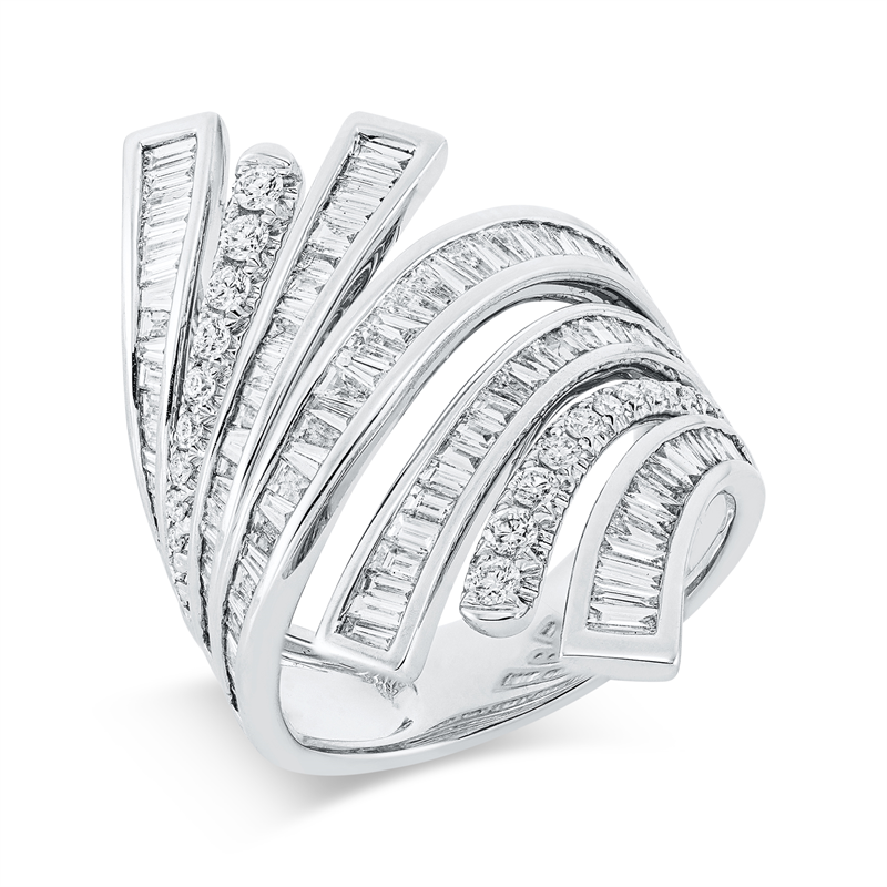 Image 90001623 - ABVERKAUF Ring 18 kt WG, 38 Baguette 0,68 ct, TW-vsi, 76 Trapeze 0,83 ct, TW-vsi, 22 ...