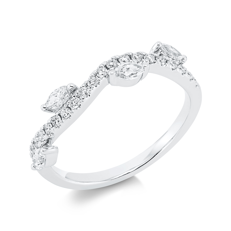 Image 90001636 - Ring 18 kt WG, 4 Navette 0,27 ct, TW-si, 21 Brillanten 0,20 ct, TW-si, ...