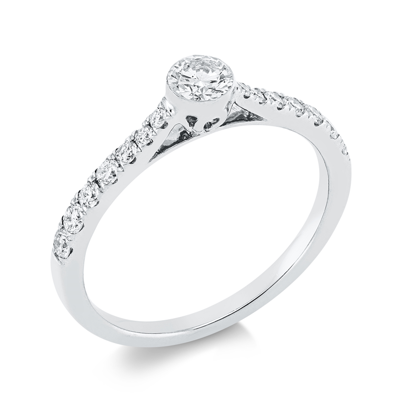 Image 90001643 - Ring 18 kt WG, 1 Brill. 0,25 ct, TW-si, 14 Brillanten 0,25 ct, TW-si, ...