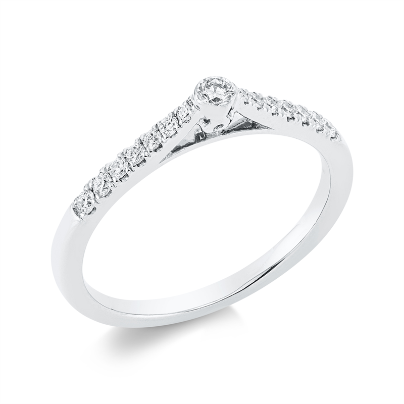 Image 90001647 - Ring 18 kt WG, 1 Brill. 0,07 ct, TW-si, 14 Brillanten 0,13 ct, TW-si, ...