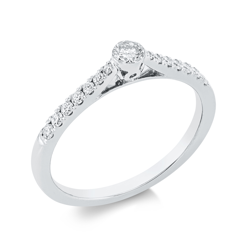 Image 90001648 - Ring 18 kt WG, 1 Brill. 0,14 ct, TW-si, 14 Brillanten 0,16 ct, TW-si, ...