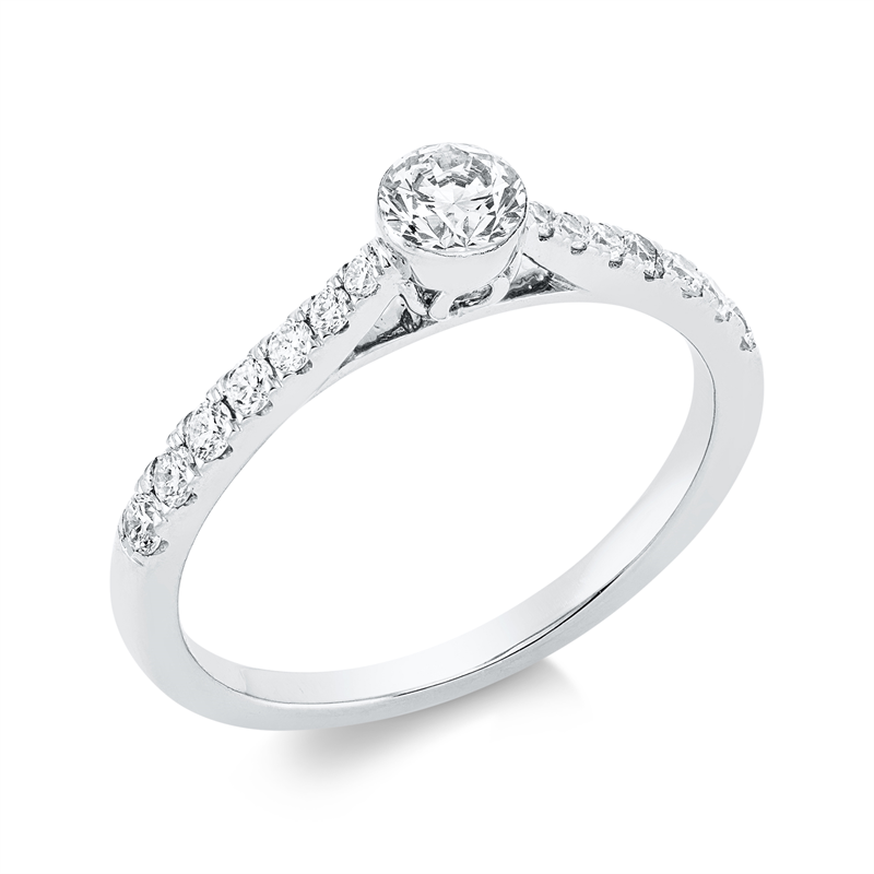 Image 90001649 - Ring 18 kt WG, 1 Brill. 0,32 ct, TW-si, 14 Brillanten 0,26 ct, TW-si, ...