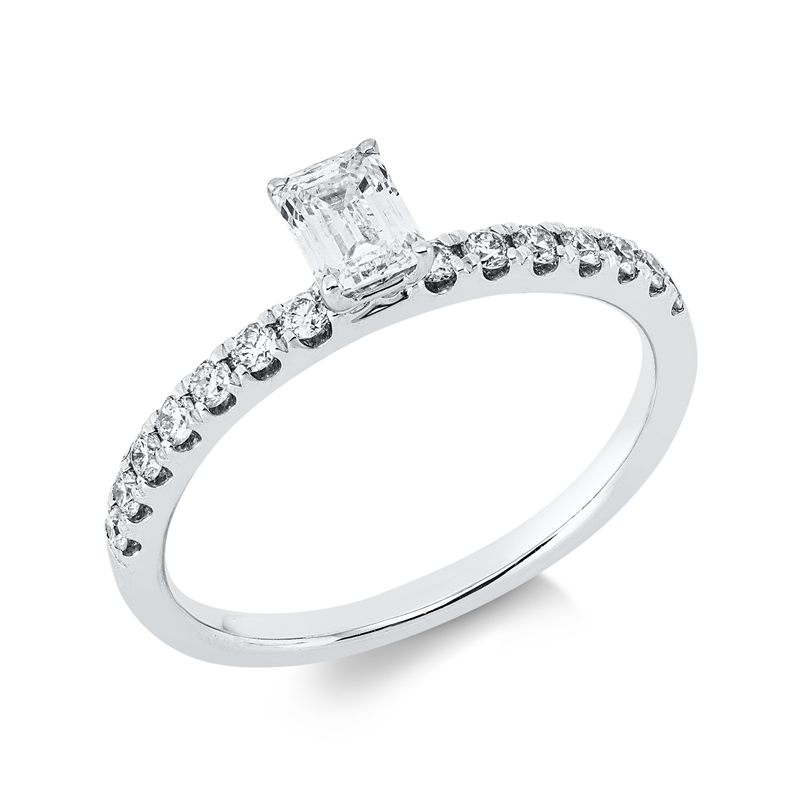 Image 90001650 - Ring 4er-Krappe 18 kt WG, 1 Sm.schliff 0,41 ct, TW-si, 14 Brillanten 0,24 ct, TW-si, ...
