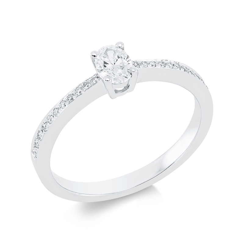 Image 90001652 - Ring 4er-Krappe 18 kt WG, 1 Oval 0,30 ct, TW-vsi, 22 Brillanten 0,10 ct, TW-vsi, ...