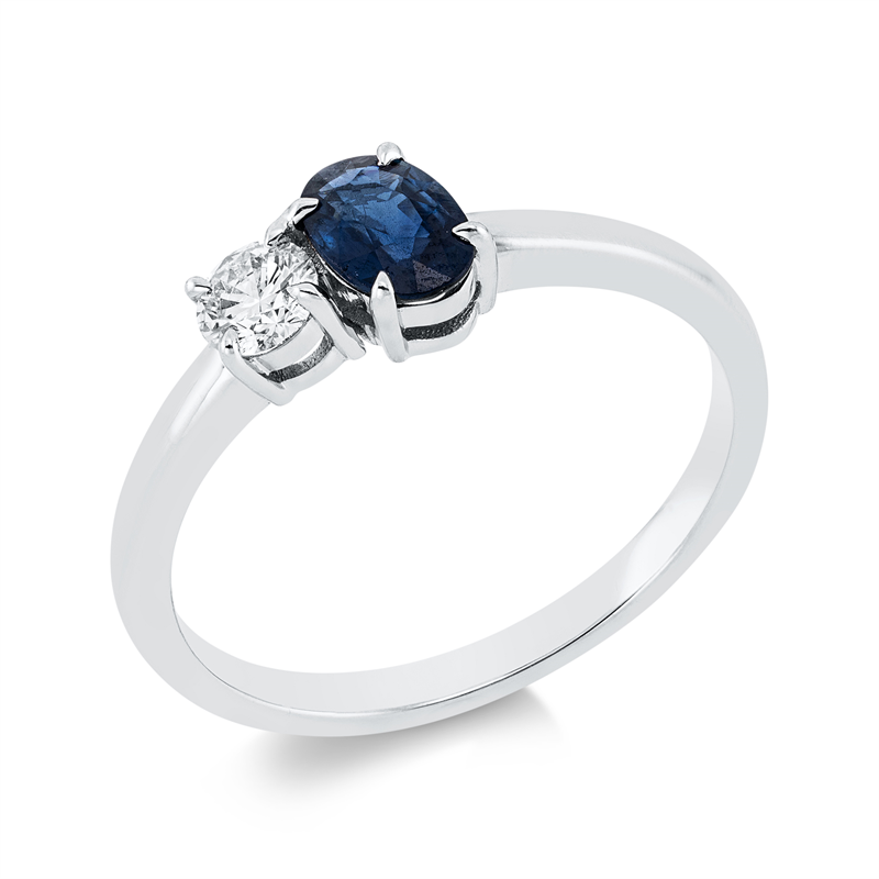 Image 90001668 - Ring 18 kt WG, 1 Brill. 0,19 ct, TW-si, 1 Saphir 0,53 ct blau, ...
