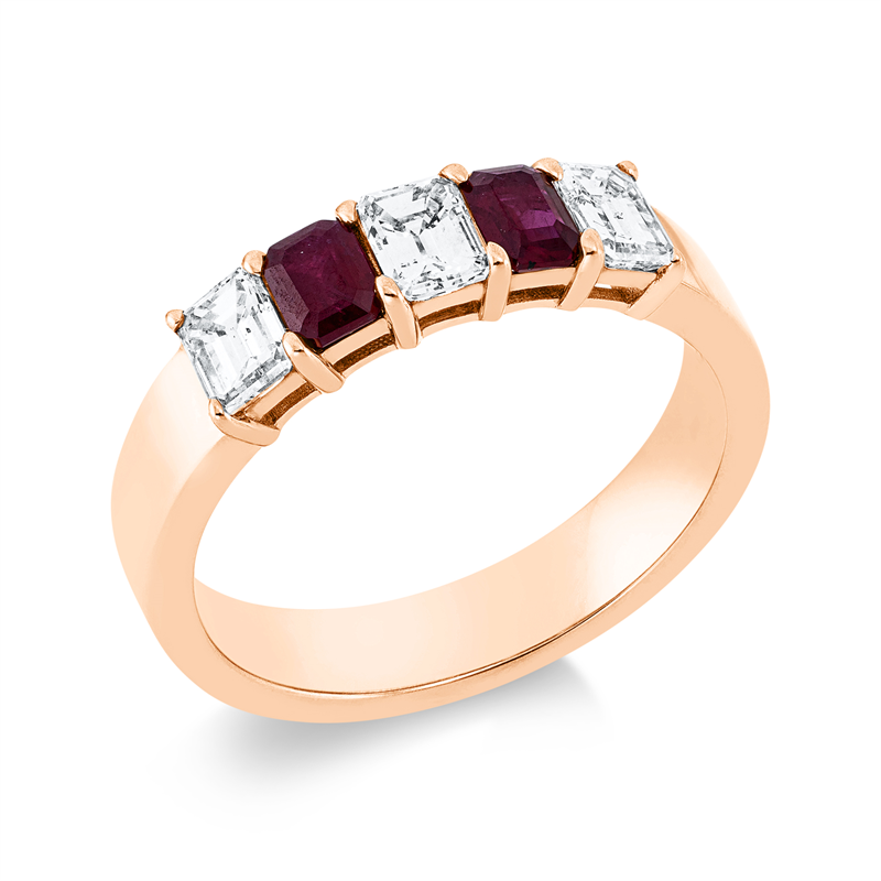 Image 90001670 - Ring 18 kt RG, 3 Sm.schliff 0,77 ct, TW-si, 2 Rubine 0,49 ct rot, ...