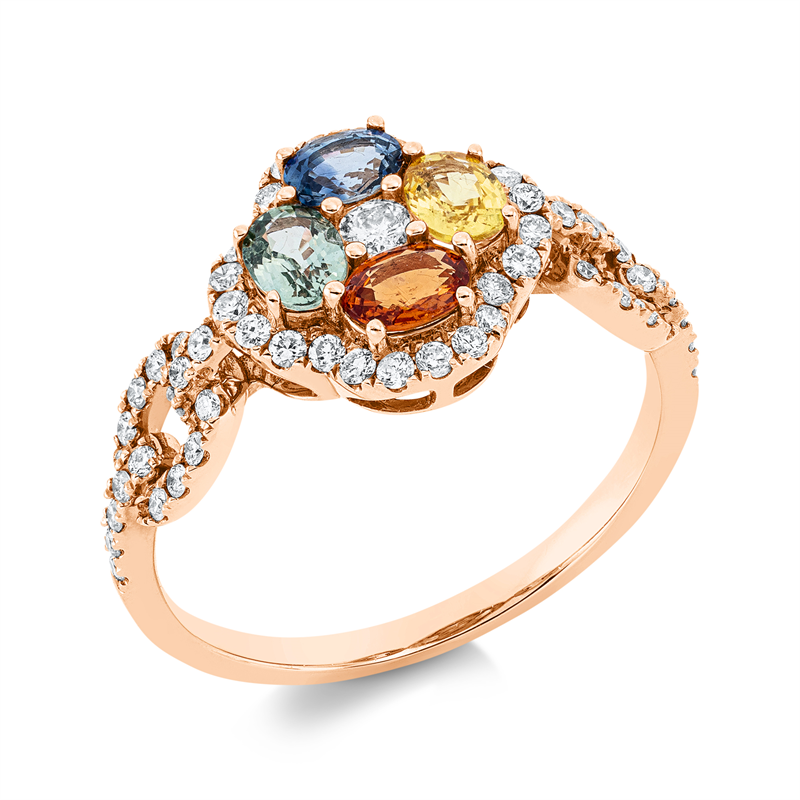 Image 90001671 - Ring 18 kt RG, 1 Brill. 0,06 ct, TW-si, 58 Brillanten 0,34 ct, TW-si, 4 Saphire 0,90 ct ...