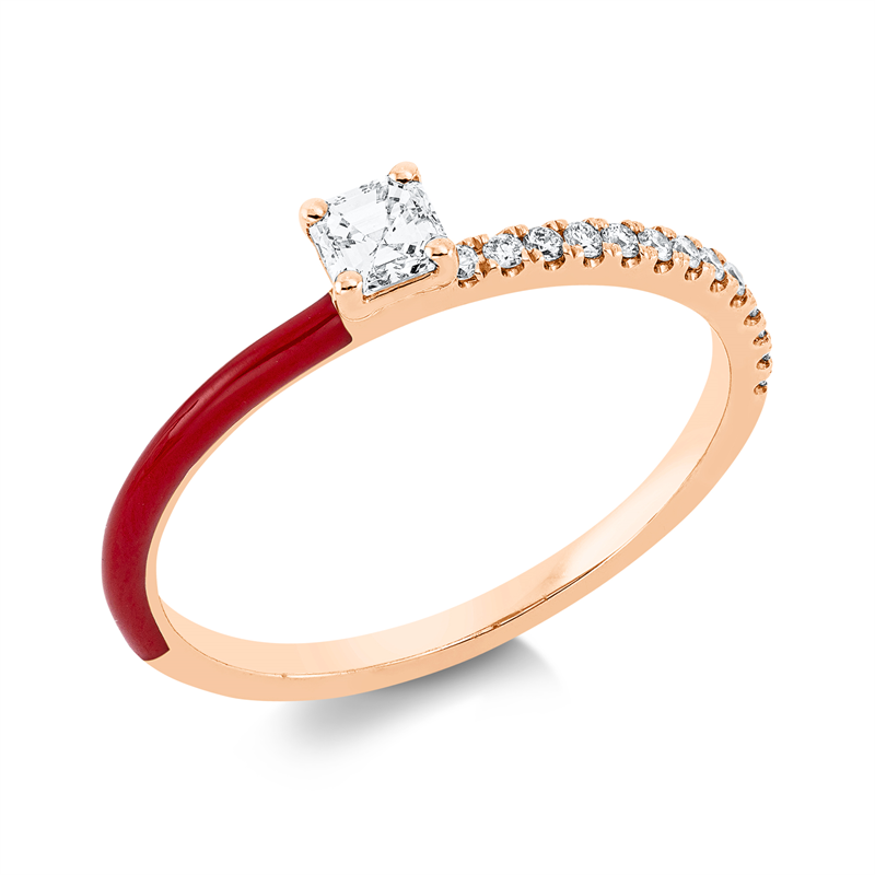 Image 90001673 - Ring 18 kt RG, 1 Assher 0,19 ct, TW-vsi, 13 Brillanten 0,09 ct, TW-pi, 1 Emaille 0,05 ct ...