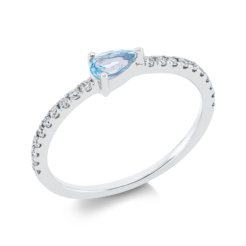 Image 90001674 - Ring 18 kt WG, 20 Brillanten 0,15 ct, TW-pi, 1 Topas 0,24 ct sky blue, ...