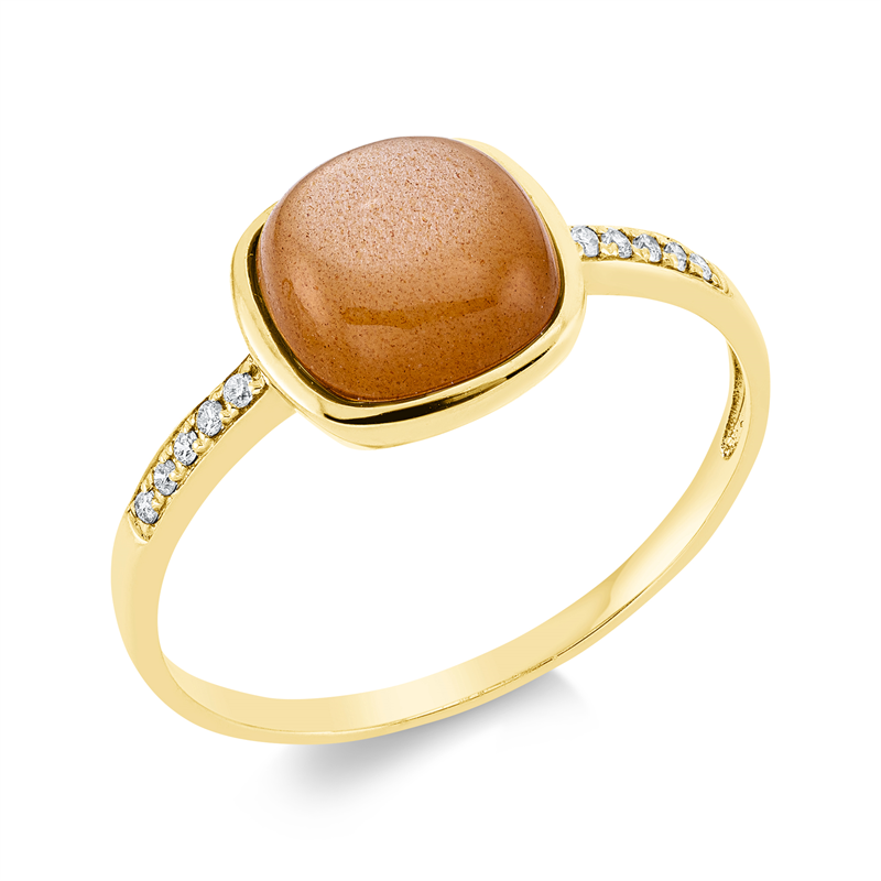 Image 90001675 - Ring 18 kt GG, 10 Brillanten 0,05 ct, TW-pi, 1 Mondstein 1,72 ct orange, ...