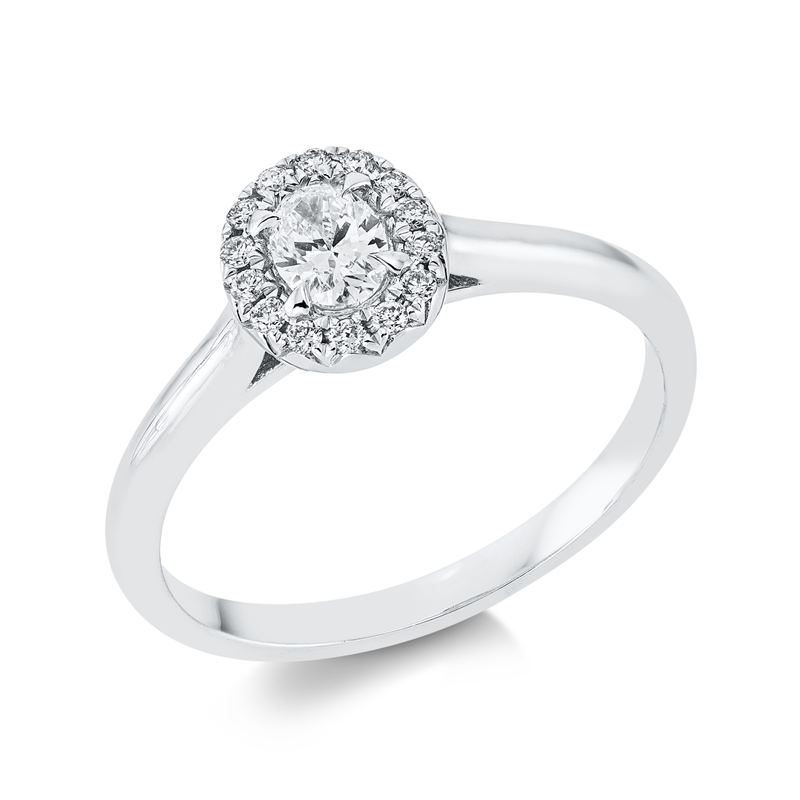 Image 90001676 - Ring 18 kt WG, 1 Oval 0,24 ct, TW-si, 14 Brillanten 0,09 ct, W-si, ...
