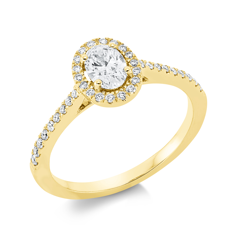 Image 90001694 - Ring 4er-Krappe 18 kt GG, 1 Oval 0,42 ct, TW-si, 36 Brillanten 0,22 ct, TW-si, H:7,1 mm, ...