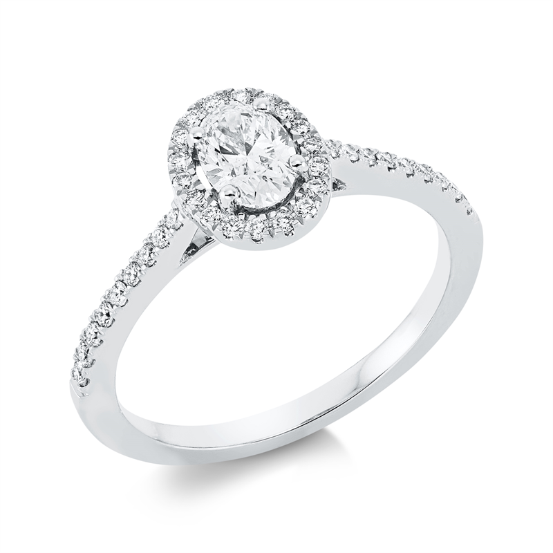 Image 90001696 - Ring 4er-Krappe 18 kt WG, 1 Oval 0,42 ct, TW-si, 36 Brillanten 0,22 ct, TW-si, ...