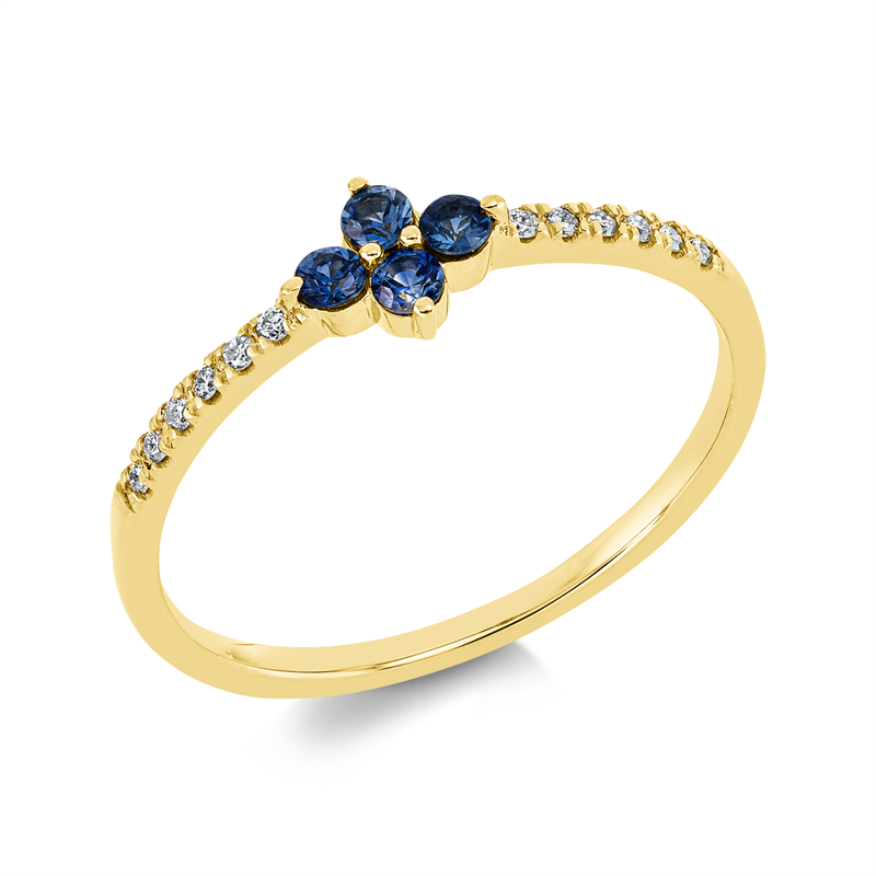 Image 90001699 - Ring 18 kt GG, 12 Brillanten 0,06 ct, TW-si, 4 Saphire 0,17 ct blau, H:6,8 mm, B:5,3 mm, ...