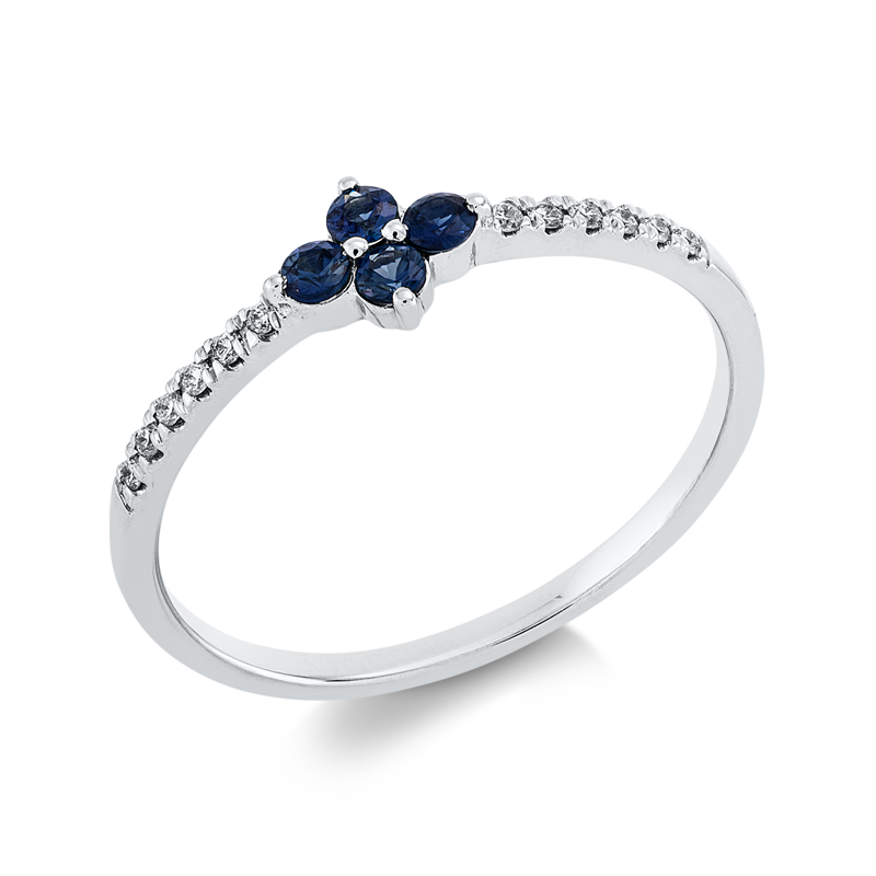 Image 90001700 - Ring 18 kt WG, 12 Brillanten 0,06 ct, TW-si, 4 Saphire 0,17 ct blau, ...