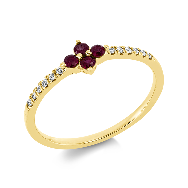 Image 90001701 - Ring 18 kt GG, 12 Brillanten 0,06 ct, TW-si, 4 Rubine 0,17 ct rot, H:6,8 mm, B:5,3 mm, ...
