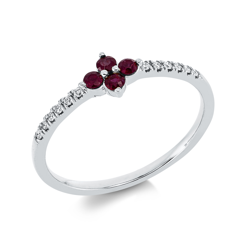 Image 90001703 - Ring 18 kt WG, 12 Brillanten 0,06 ct, TW-si, 4 Rubine 0,17 ct rot, ...