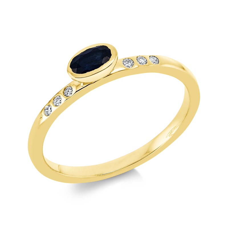 Image 90001704 - Ring 18 kt GG, 6 Brillanten 0,06 ct, TW-si, 1 Saphir 0,31 ct blau, H:5,7 mm, B:3,9 mm, ...