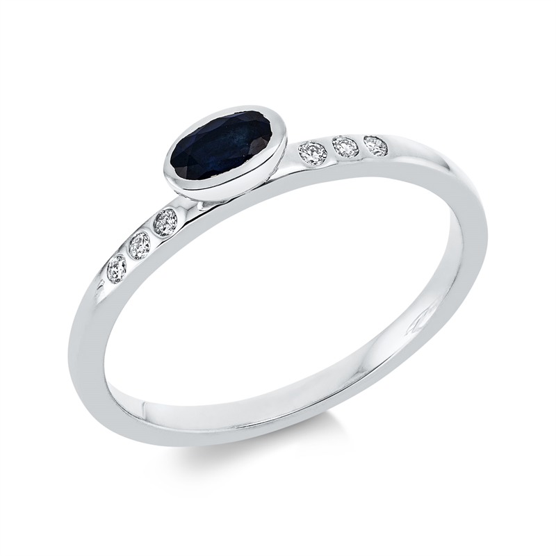 Image 90001706 - Ring 18 kt WG, 6 Brillanten 0,06 ct, TW-si, 1 Saphir 0,31 ct blau, ...