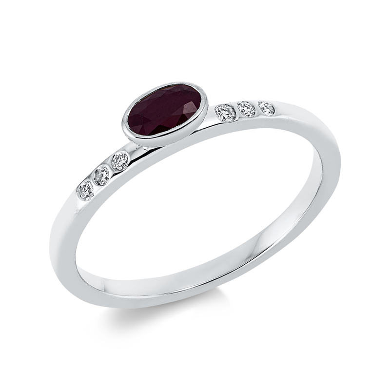 Image 90001709 - Ring 18 kt WG, 6 Brillanten 0,06 ct, TW-si, 1 Rubin 0,31 ct rot, ...