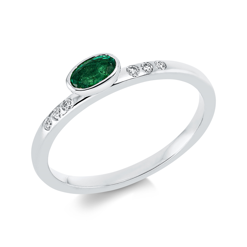 Image 90001711 - Ring 18 kt WG, 6 Brillanten 0,06 ct, TW-si, 1 Smaragd 0,31 ct grün, ...