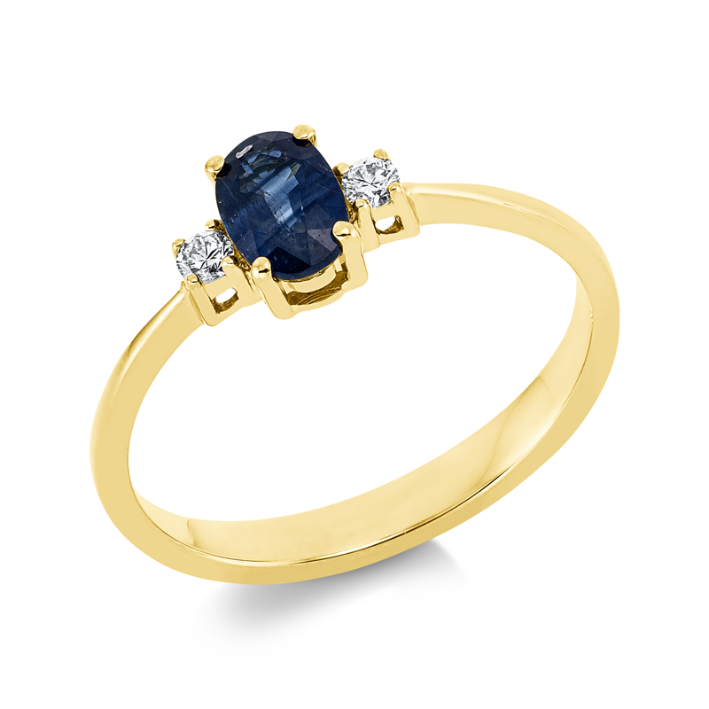 Image 90001712 - Ring 18 kt GG, 2 Brillanten 0,06 ct, TW-si, 1 Saphir 0,62 ct blau, H:8,1 mm, B:6,0 mm, ...