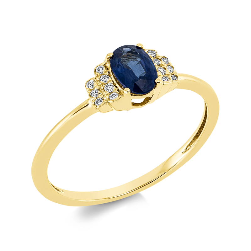 Image 90001713 - Ring 18 kt GG, 14 Brillanten 0,06 ct, TW-si, 1 Saphir 0,62 ct blau, H:8,8 mm, B:5,8 mm, ...