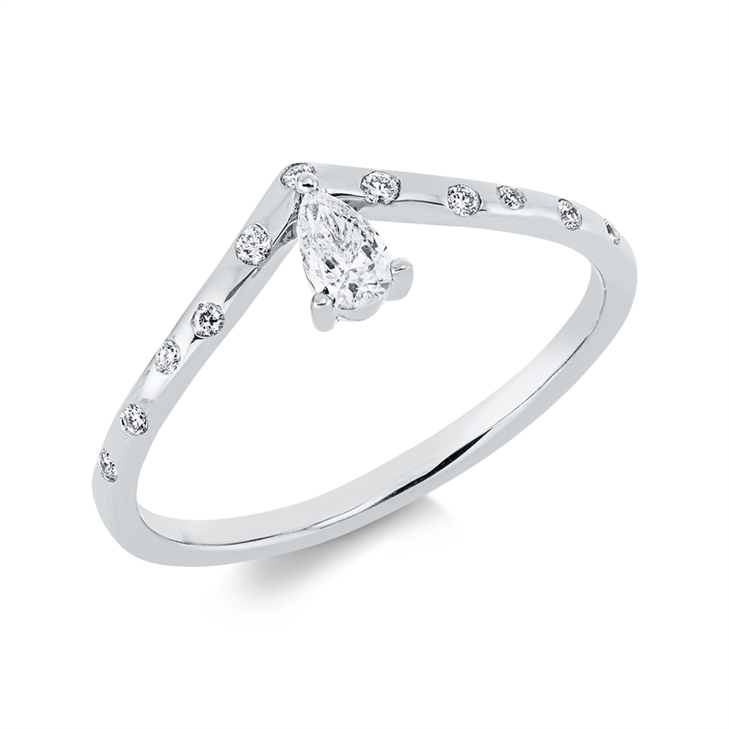 Image 90001720 - Ring 18 kt WG, 1 Tropfen 0,16 ct, TW-si, 11 Brillanten 0,06 ct, TW-si, ...