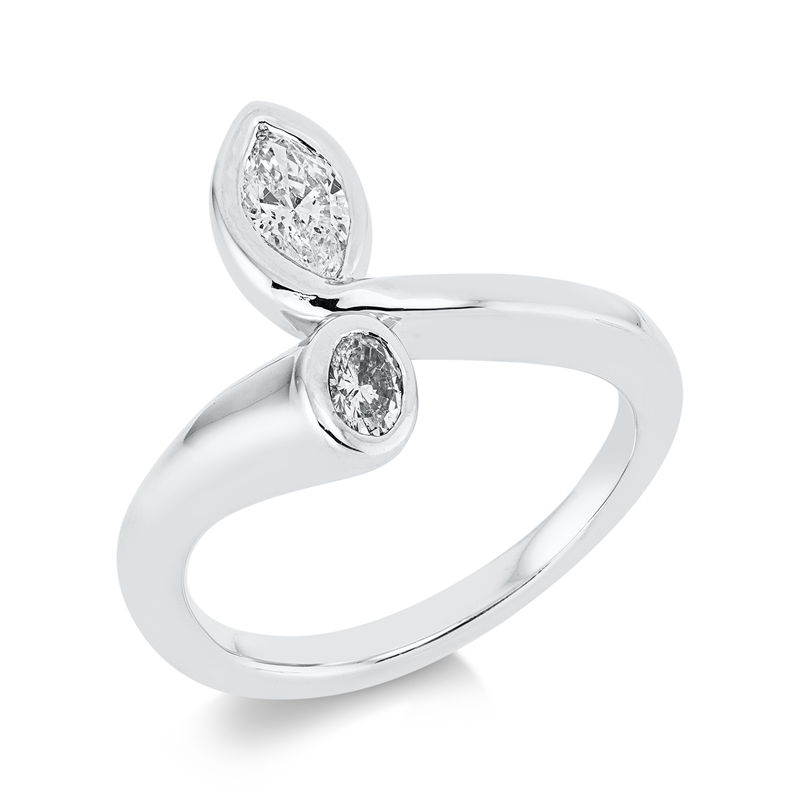 Image 90001721 - Ring 18 kt WG, 1 Navette 0,40 ct, TW-si, 1 Oval 0,20 ct, TW-si, ...