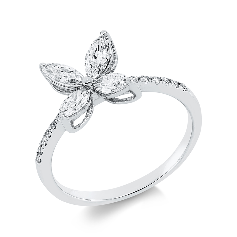 Image 90001766 - Ring 18 kt WG, 4 Navette 0,58 ct, TW-vsi, 16 Brillanten 0,09 ct, TW-si, ...