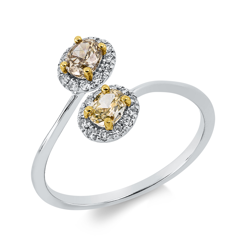 Image 90001767 - Ring 18 kt WG GG, 24 Brillanten 0,12 ct, TW-si, 2 Oval 0,54 ct, gelb, ...