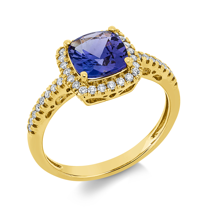 Image 90001771 - Ring 18 kt GG, 40 Brillanten 0,22 ct, TW-si, 1 Tansanit 1,45 ct blau, H:9,6 mm, B:9,6 mm, ...