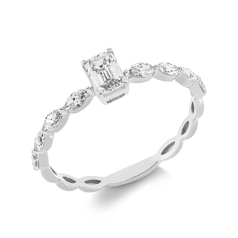 Image 90001847 - Ring 18 kt WG, 1 Sm.schliff 0,33 ct, TW-si, 8 Navette 0,28 ct, TW-si, ...